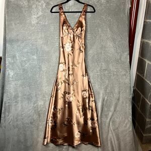 Rowa Maxi Dress Women's M Satin Floral Copper Cocktail Black Tie Wedding Guest